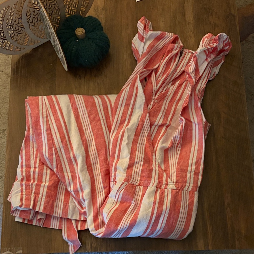 Coral and White Striped Jumpsuit